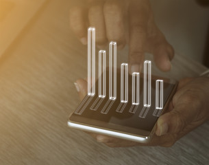 Businesswoman,analytics and financial and bank technology concept, chart from smart phone,Business growth concept