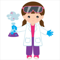 Cute chemist girl vector cartoon illustration