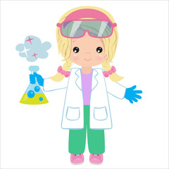 Cute chemist girl vector cartoon illustration