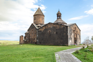 Fototapeta na wymiar Saghmosavank , 13th-century Armenian monastic complex located in Armenia, Aragatsotn Province, Saghmosavan village.