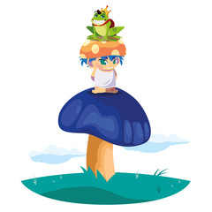 Obraz na płótnie Canvas toad prince and fungu elf in garden