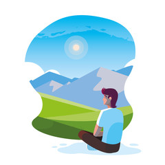 man seated observing landscape mountainous