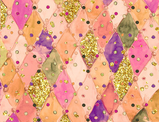 Watercolor hand drawn  grunge circus vintage pattern