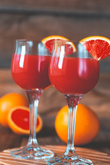 Three glasses of Mimosa cocktail