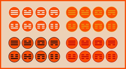 East Asia three lines magic symbols in orange rounds with end frames