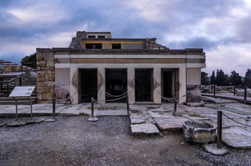 Knossos Palace, Crete / Greece. The Throne Room. The antechamber of a complex of rooms that is named the Throne Room. Its name comes from the alabaster seat found in the room behind