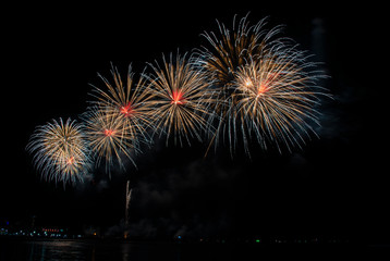 Colorful of fireworks in holiday festival from Pattaya Chonburi Thailand