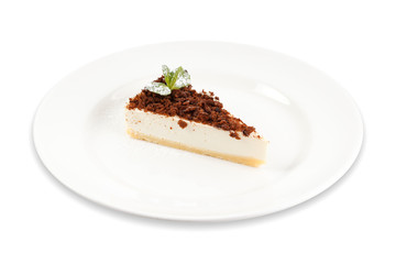 Cheesecake slice with crumb of chocolate biscuit