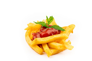 fresh french fries with ketchup
