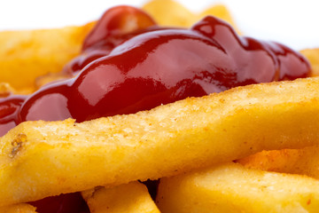 fresh french fries with ketchup