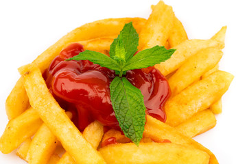 fresh french fries with ketchup