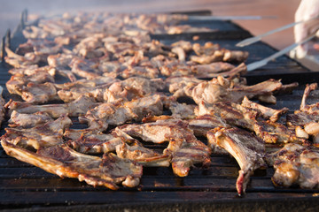 cooking grills on the grill in the open air