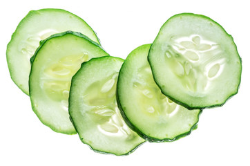 Cucumber slices isolated on the white background.