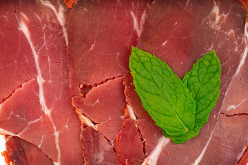 sliced turkish bacon on white background