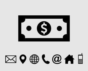 Money, dollar icon symbol vector, with contact us icon
