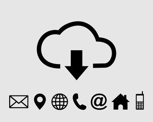 Download icon flat symbol vector, with contact us set icon vector