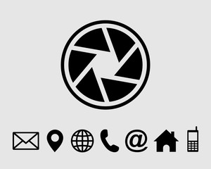 Lens camera icon symbol Flat vector with contact us set icon