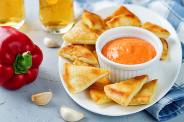 Roasted Red Bell Pepper Feta cheese dip with roasted pita