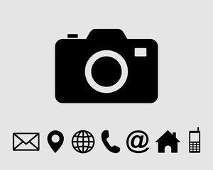 Camera Flat icon symbol vector, with contact us set icon vector