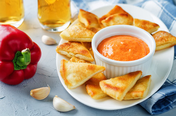 Roasted Red Bell Pepper Feta cheese dip with roasted pita