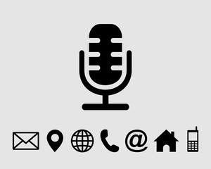 microphone Flat  icon symbols vector, with contact us set icon