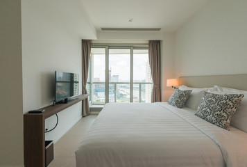 luxury studio apartment with a free layout in a loft style.