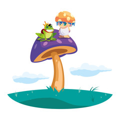 toad prince and fungu elf in garden