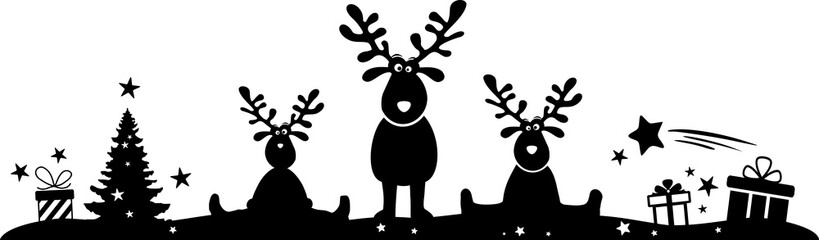 Christmas Silhouette Vector Moose and Gifts - obrazy, fototapety, plakaty