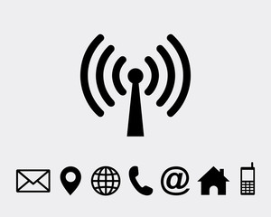 Antenna icon symbol vector, with contact us icon symbol vector
