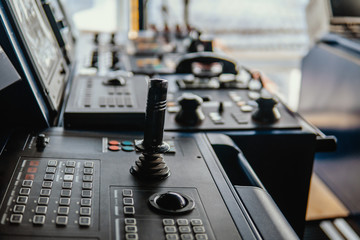 Bridge ship equipment of offshore dp vessel thruster pitch propellers telegraph handles vhf radio,...
