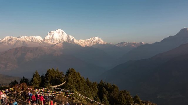 Timelapse from Poon Hill viewing the Himalaya peak Dhaulagiri during sunrise in clear day