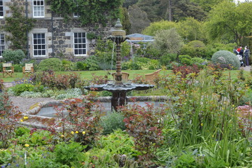Fountain in the beautiful formal gardens of Balcarres House, Colinsburgh, Fife, Scotland, May 2019.