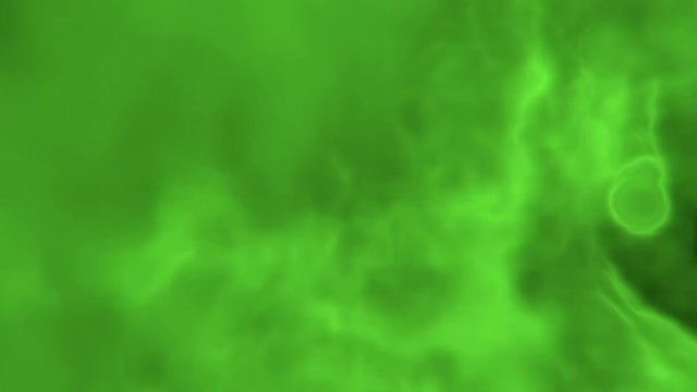 Green 3D smoke explosion shockwave effect and divergent wave isolated on black background. Abstract smoke explosion animation with alpha channel. Top camera view from above. 