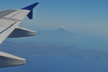 The beautiful view from airplane window, Mount Athos