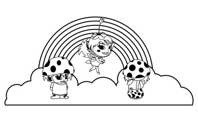 fungus elfs and fairy with rainbow