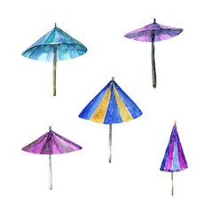 watercolor cocktail  umbrella set