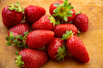 strawberries on wooden table