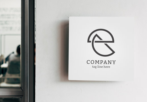 White Square Sign Mockup on a Wall