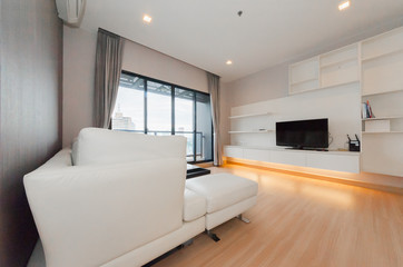 Fototapeta na wymiar Large modern luxury condo living room interior. 