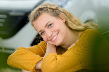 happy woman on roadtrip