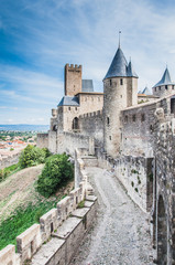 Fototapeta na wymiar Ramparts of the Medieval City of Carcassonne in France
