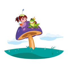 beautiful magic fairy with toad prince in the garden