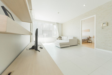 Big and bright interior of modern living room