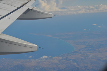 Fototapeta na wymiar The beautiful view from airplane window, Cyprus