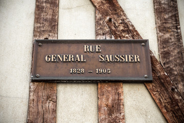 Fototapeta premium Old street sign in Troyes, France