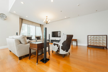 Beautiful living room interior with hardwood floors