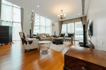 Beautiful living room interior with hardwood floors