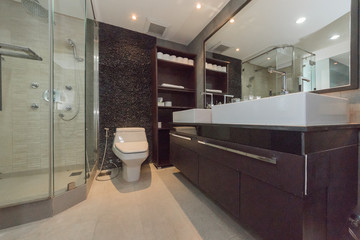 White toilet bowl in the bathroom. 