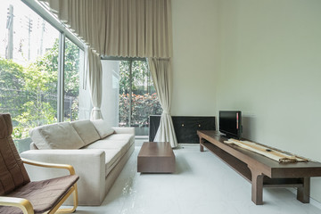 Beautiful and large living room interior with hardwood floors