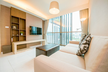 beautiful living room with white sofa